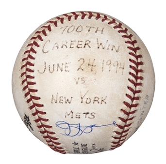 1994 Jim Leyland Game Used, Signed & Inscribed ONL White Baseball From 700th Career Managerial Win on 6/24/94 (Beckett)